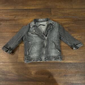ZARA Woman Gray Denim Moto Jacket Zip Front Women's Small Used - Excellent‎